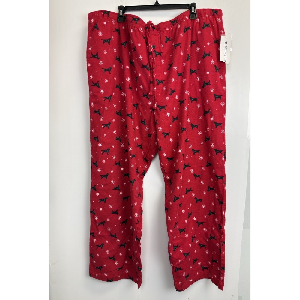 NEW Saddlebred Men's Big & Tall 3XL Red Flannel Lounge Pants Black Lab Snowflake